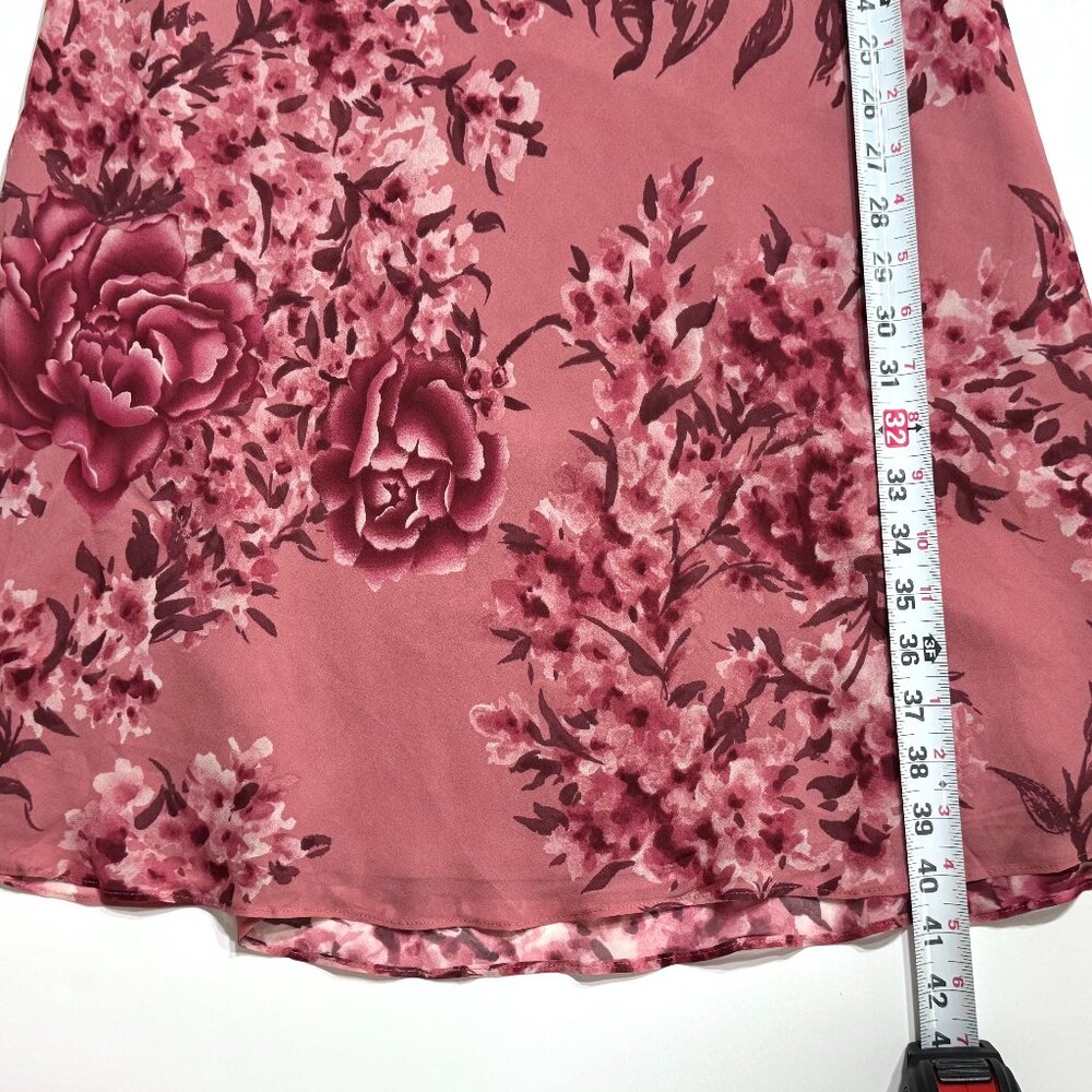 Vtg Y2K Ann Taylor Pink Floral Silk Babydoll Dress Cowl Neck Feminine Coquette - Picture 15 of 16